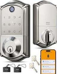 Veise VE017 Fingerprint Smart Door Lock with App Control, Satin Nickel | 8-in-1 Keyless Entry, Smart User Management, Auto Lock, Electronic Touchscreen Keypad, USB-C Port, Deadbolt for Front Door