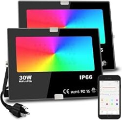 MELPO Led Flood Light 30W, 300W Equivalent Outdoor Color Changing Lights | 3000 LM, 2700K & 16 Million Colors&Timing& Music Sync, Bluetooth RGBW Floodlights，Led Stage Landscape，IP66 US 3-Plug (2 Pack)