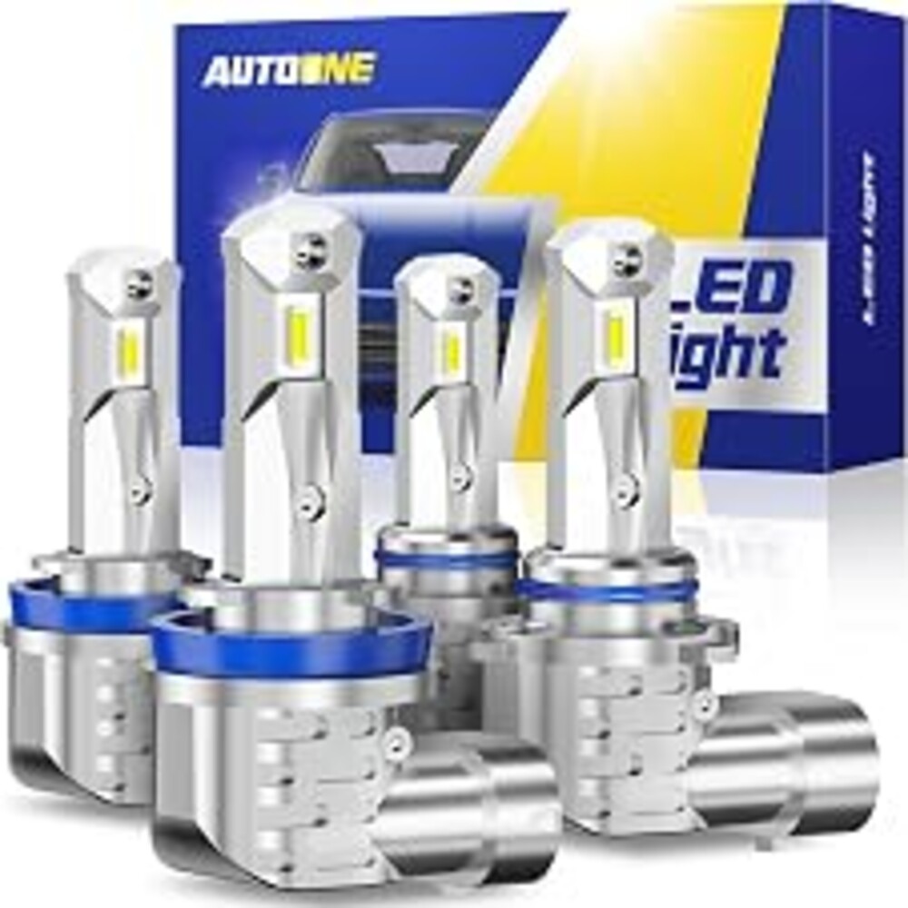 AUTOONE H11/H9/H8 9005/HB3 LED Bulbs Combo 6000K White 100000LM No Flicker | H11 9005 LED Lights Fog Lights Canbus, Fanless Mini Size Plug and Play, Pack of 4