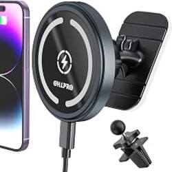 OHLPRO for MagSafe Car Mount Charger iPhone 15W Wireless Car Charger | Stick on Dashboard & Air Vent Magnetic Phone Holder Mount for iPhone 17-12 Series, Fast Charging, Aluminum Shell