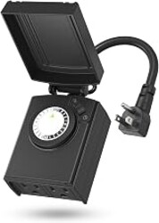 BN-LINK Outdoor 24-Hour Mechanical Timer Outlet, 2 Grounded Outlets | 30-min Intervals; Daily Repeat; Easy Dial; Weatherproof Cover; For Christmas Lights, Pump, Sprinkler, Fountain, ETL Listed