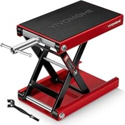VIVOHOME 1100 LBS Motorcycle Lift Scissor Jack, Wide Deck Hoist Stand, Red | Height Adjustable Center Stand with Crank, Steel Lift for Cruiser, Dirt Bike, ATV