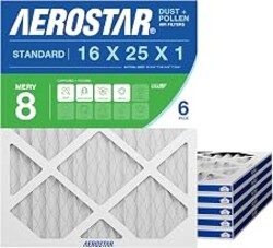 Aerostar Air Filter 16x25x1 MERV 8 AC Filter, HVAC, Furnace Filter, 6 Pack | ACTUAL SIZE (15.75 x 24.75 x 0.75) AC Filter, HVAC, Furnace Filter Captures Dust, Lint & Pollen MERV 8