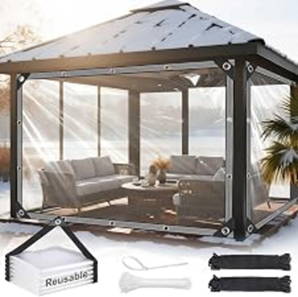 Clear Tarps Heavy Duty Waterproof, 14 Mil Clear Vinyl Tarp with Grommets | 8x16FT, Reusable, PVC, transparent, rip-stop, reinforced corners, for outdoors patio, greenhouse, chicken coop, winterizing