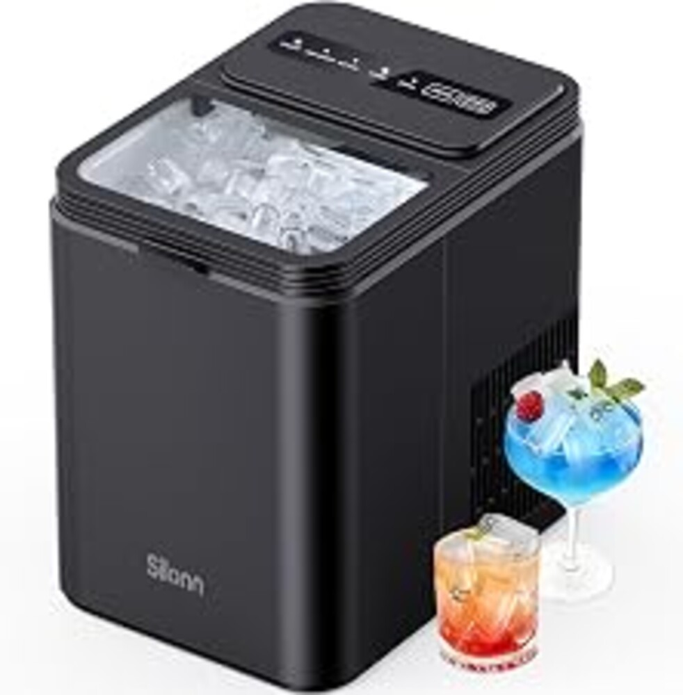 Silonn Ice Maker Countertop, 8 Cubes in 6 Mins, 26.5 lbs/24H, 2 Ice Sizes, Self-Cleaning Bullet Ice Maker, Portable Ice Machine for Kitchen, Office, Party, RV Camping