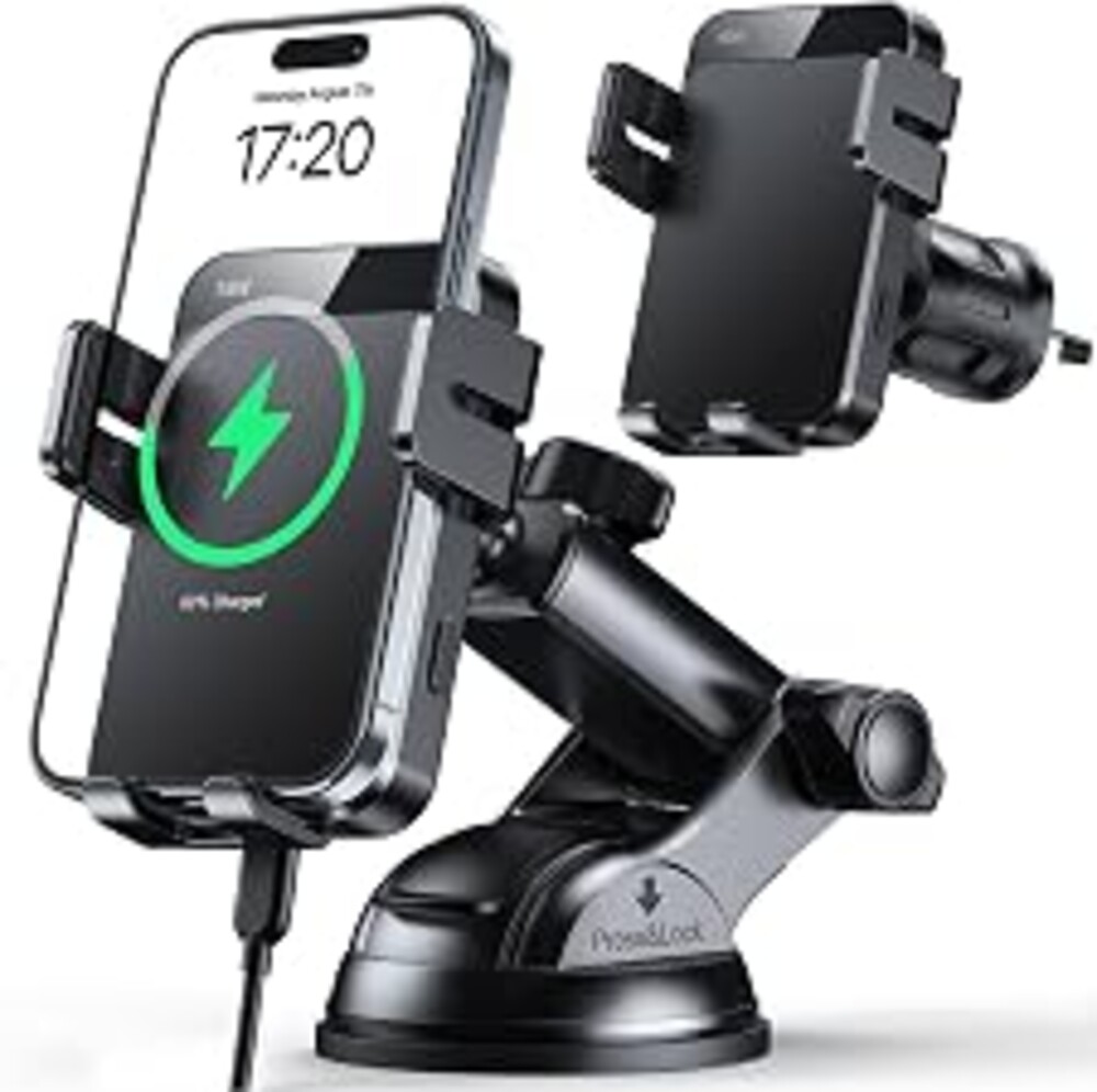 Wireless Car Charger 15W Auto Clamping Phone Holder Dash Windshield Vent | Car Charger Compatible with iPhone 18 17 16 15 14/13/13 Pro/12 pro/12/11/X/8, Samsung S24/S23/S22 Grey