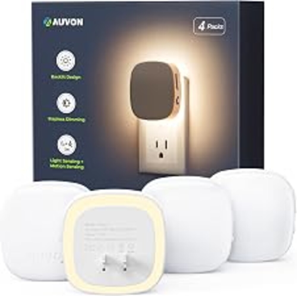 AUVON Plug-in LED Backlit Night Light 4 Packs, Motion & Dusk to Dawn Sensor | 2200K Soft Warm White Nightlight with 1-50lm Dimmable Brightness for Bedroom, Bathroom, Hallway, Kitchen, Garage, Nursery