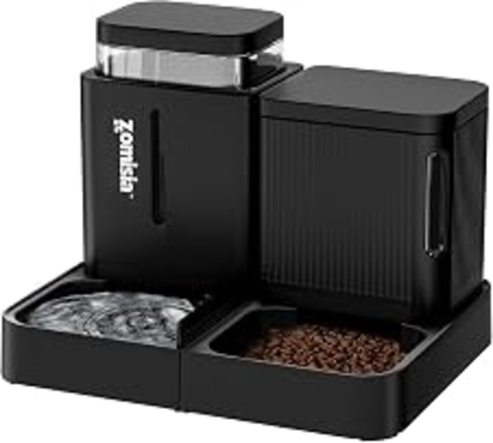 ZOMISIA Automatic Cat Feeder, Gravity Cat Food Dispenser, 0.8Gal x 2, Black | 2 in1 Pet Self Feeder with 180 Degree Rotatable, Large Capacity Cat Food and Water Bowl Set for Small Medium Dog Puppy Kitten