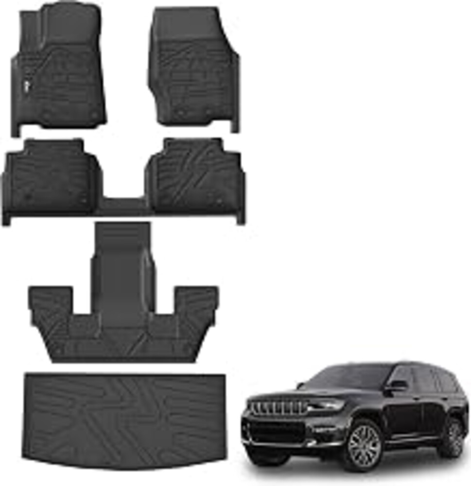 KARPAL Floor Mats for 2021-2025 2026 Jeep Grand Cherokee L (6 Seats) | w/o 2nd Row Center Armrest, All Weather, TPE Material, Custom Fit, Floor Liners, Car Mats, Cargo Mat, Trunk Mat, Easy Clean