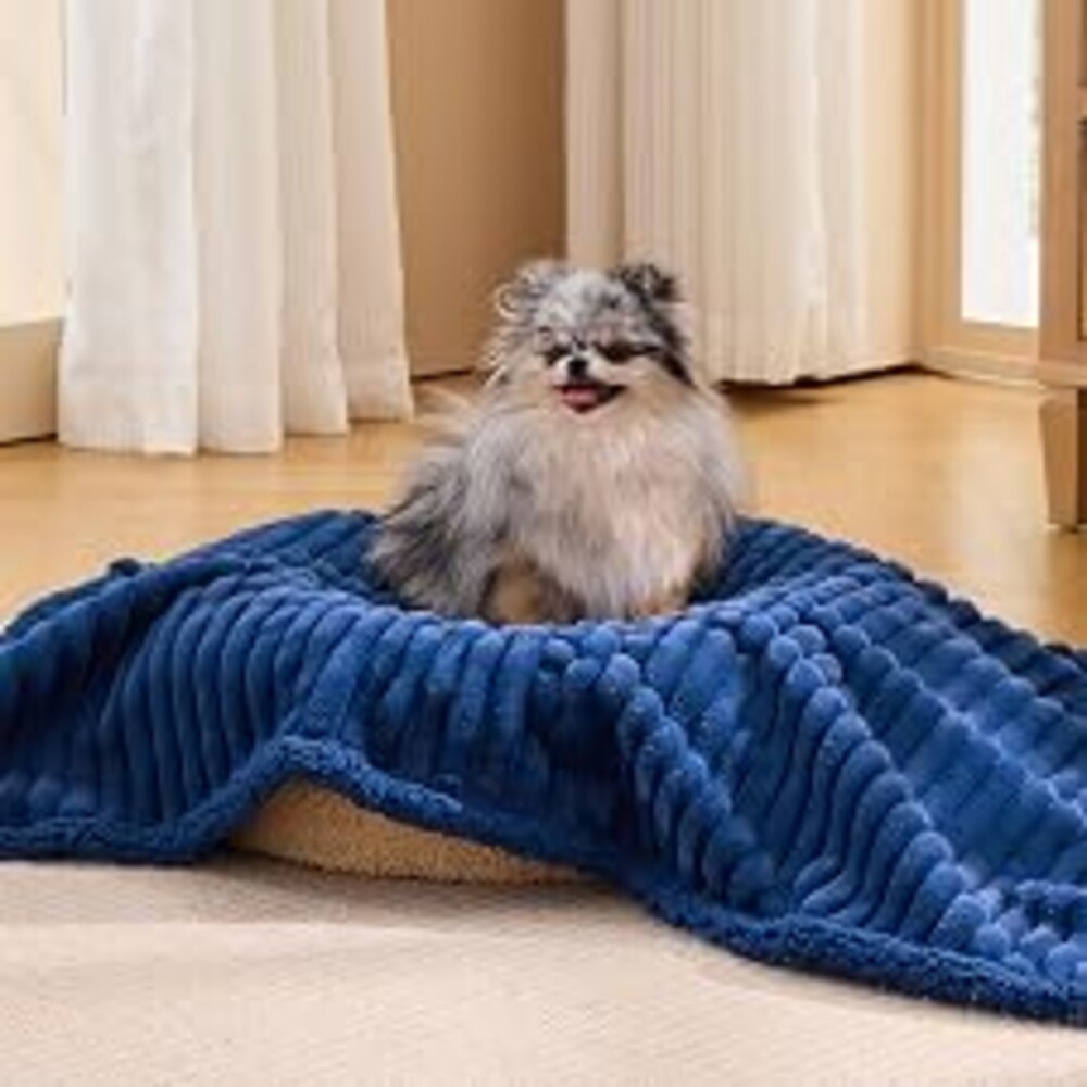 Krifey Waterproof Dog Blanket for Pets, Couch, Bed and Furniture Protection | Reversible Corduroy Sherpa Fleece, Machine Washable, Cozy Calming, Fit for Small Breeds and Travel, 30" x 40", Navy Blue