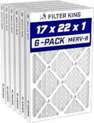 Filter King 17x22x1 Air Filter MERV 8, AC Furnace Filters (6-Pack) | Dust & Allergy Control (Actual Size: 16.5 x 21.5 x .75)