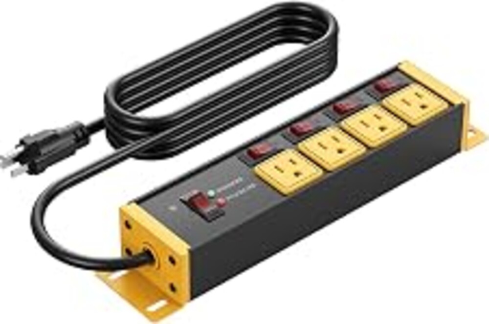 CCCEI 12 Gauge Heavy Duty Surge Protector, Yellow, 6FT, 1 | Individual Switches, Extension Cord with Multiple Outlets, Wall Mount Plug Extender, Grounded, Garage, Home Essentials.