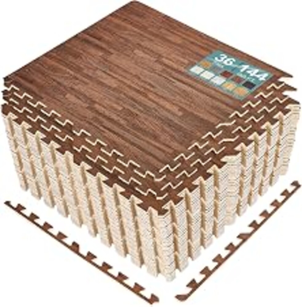 Sorbus Interlocking Wood Grain Foam Floor Tiles (36 Pack, Brown) | 3/8-inch EVA floor mats with borders provide basement flooring for playrooms, trade shows, dance areas and baby spaces.