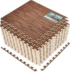 Sorbus Interlocking Wood Grain Foam Floor Tiles (36 Pack, Brown) | 3/8-inch EVA floor mats with borders provide basement flooring for playrooms, trade shows, dance areas and baby spaces.