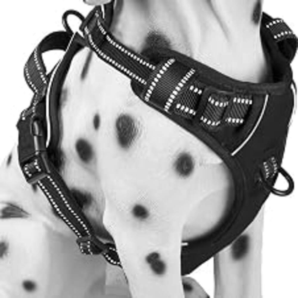 PoyPet No Pull Dog Harness Large, Reflective Vest with Front Clip & Handle | Easy On/Off, No Choke, Adjustable, 2 Leash D-rings, Soft Padded, Breathable, Oxford, for Walking Training, XL, Black