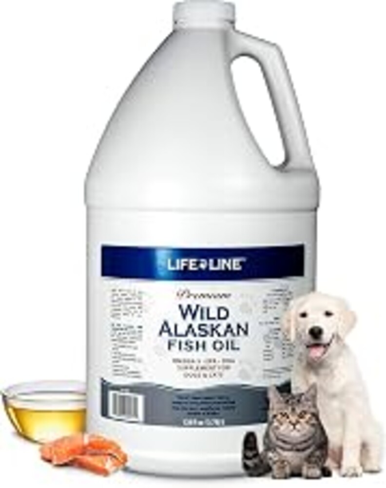 Life Line Pet Nutrition Wild Alaskan Fish Oil for Dogs and Cats 128oz – Omega 3 Fish Oil Supplement for Skin & Coat, Brain, Eye & Heart Health