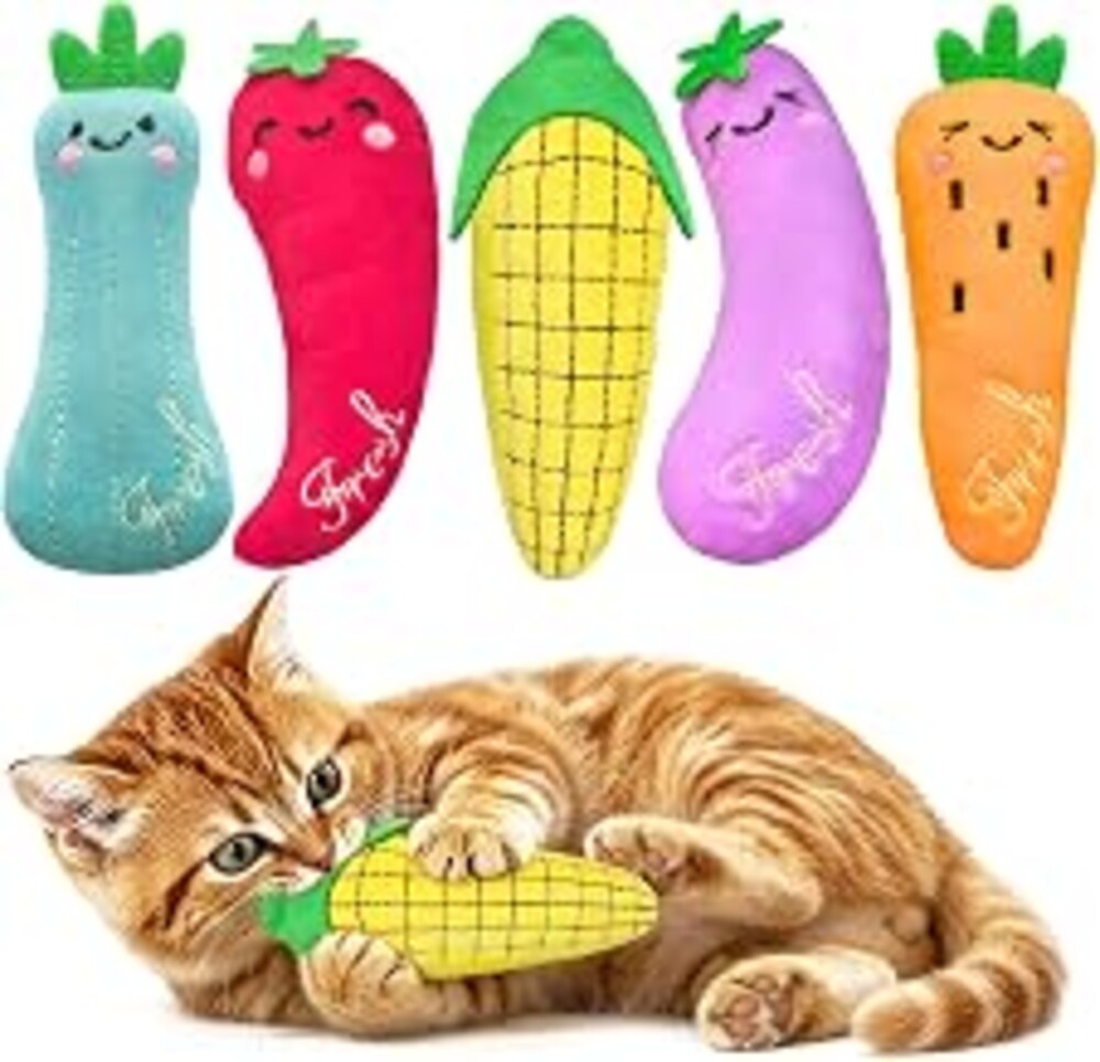 ETEKYER 5Pcs Catnip Cat Toys for Indoor Cats Kitten, Cute Vegetable Shape | Soft Plush Interactive Cat Nip Kitty Toys, Fun Cat Kicke Chew Teeth Cleaning & Boredom Relief