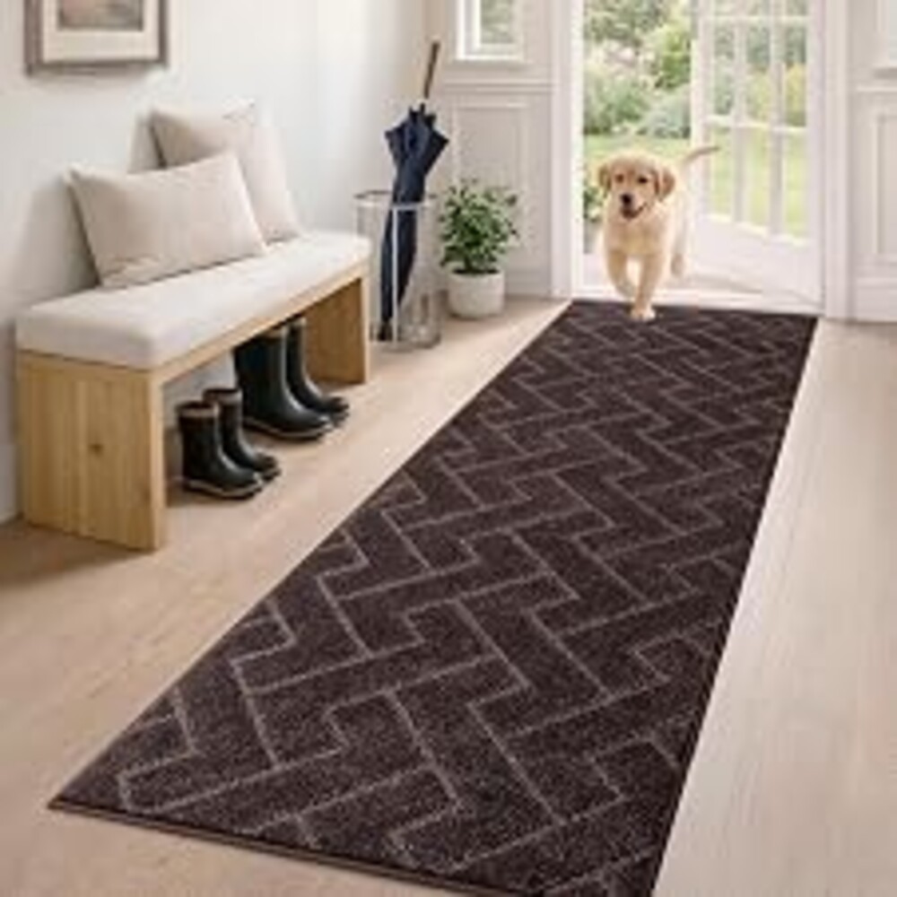 PURRUGS Hallway Runner Rug, 24" x 59", Brown | Machine Washable, Non-Slip, Waterproof TPR Backing, Super Absorbent, Low Profile, For Hallway, Kitchen, and Entryway