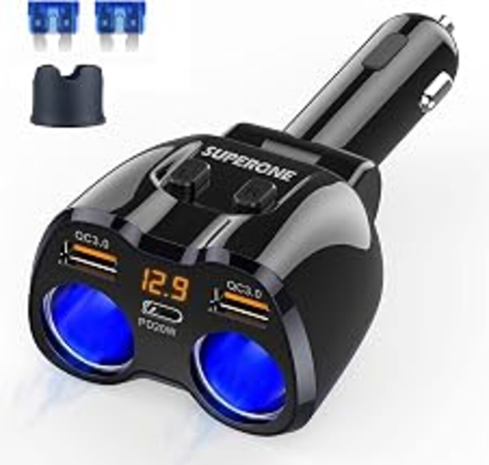 Cigarette Lighter Splitter, SUPERONE 180W 2-Socket Adapter with PD USB-C | Dual QC3.0 & 20W USB C Car Charger, 2026 Upgraded Cigarette Lighter Adapter for GPS/Dash Cam/Laptop/iPad/iPhone18/17/16/15/14