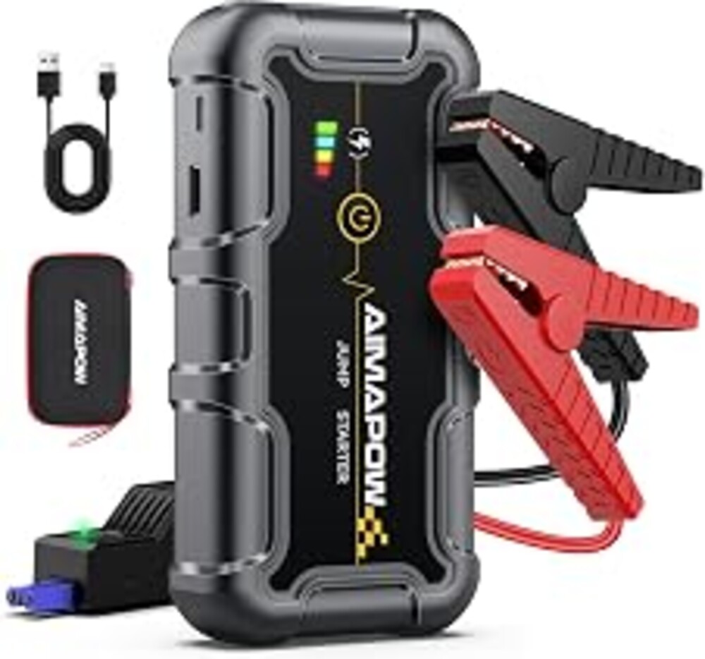 AIMAPOW Portable Car Battery Jump Starter 8000A Jump Box, Car Jumper Starter Portable Jumper Cables for car(AllL Gas/10L Diesel), Fast Charge, Lights, Compact