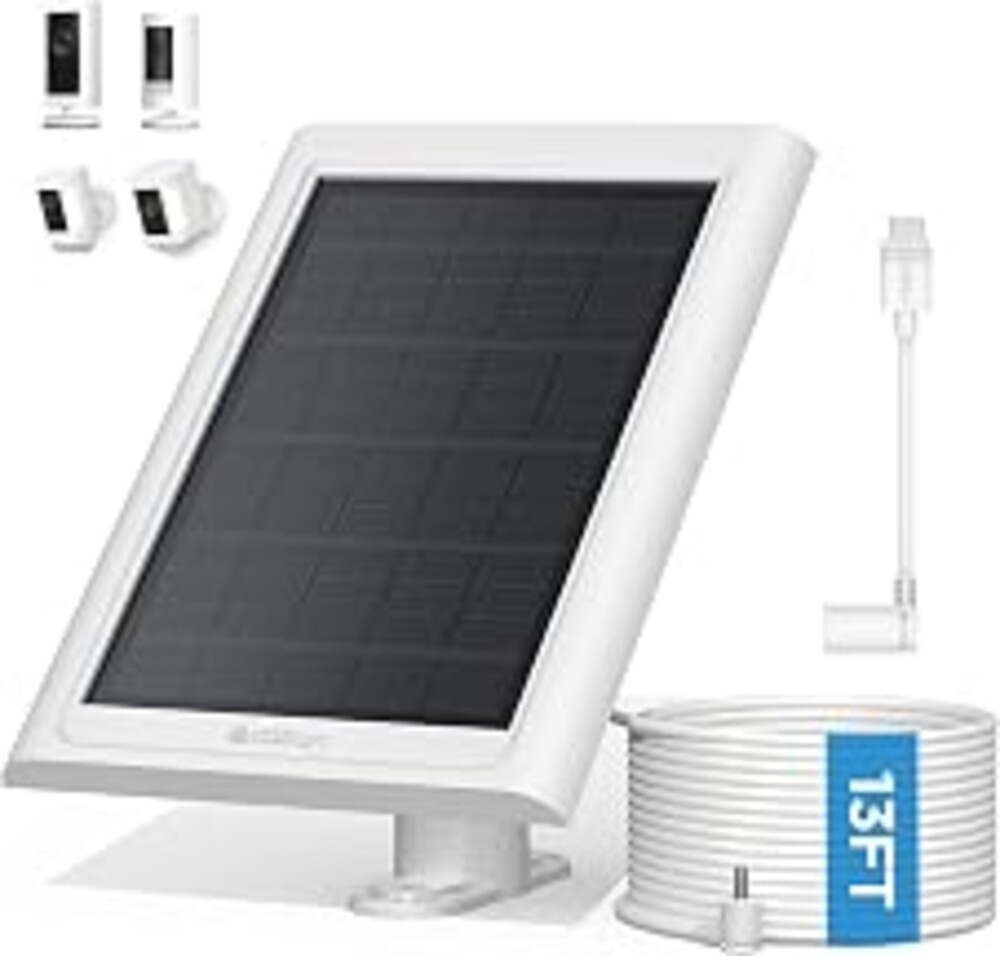 Solar Panel for Ring Camera, 1 Pack Solar Charger Compatible with Ring Stick Up and Spotlight Plus/Pro Outdoor Cam Battery, IP68 Waterproof 13ft Cable with Ring Barrel Plug to USB-C Adapter