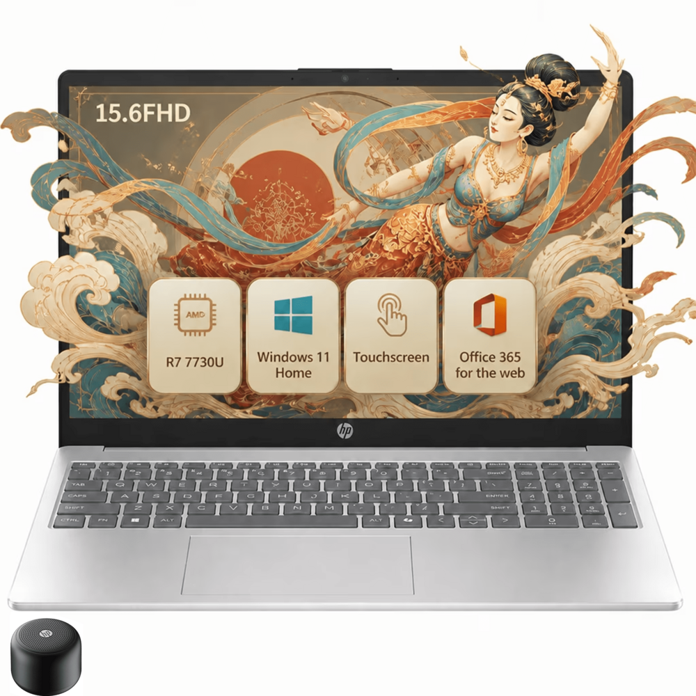 HP 15.6" FHD Touchscreen Laptop for Business, AMD Ryzen 7 7730U, 16GB RAM, 512GB SSD, AI Copilot Key, Windows 11 Home, Office 365 for web, Silver
