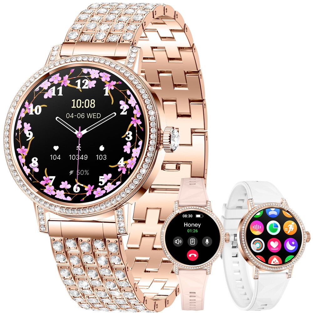Smart Watch for Women Men, fits for Android and IPhone Devices, Fitness Tracker/pedometer, 1.27-inch smartwatch Gift, Answer/Make Calls, IP68 Waterproof Water-Resistant Fitness Watch (Gold)