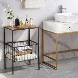 VECELO Tall End Table with Metal Basket,