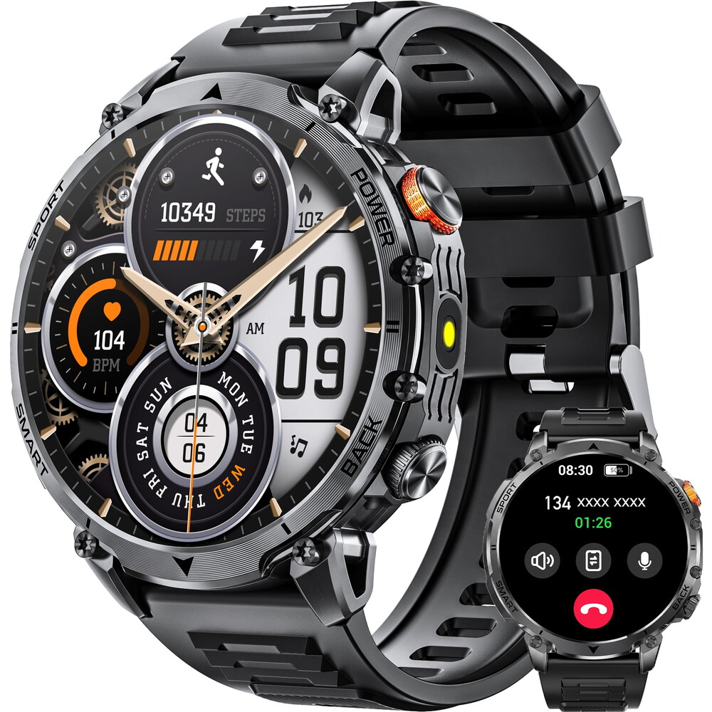 Men’s military smartwatch, 1400mAh battery, LED light, compatible with Android and iPhone , Fitness tracker, 1.7-inch, Making/Receiving calls, over 100 sports modes, IP68.smartwatch gift