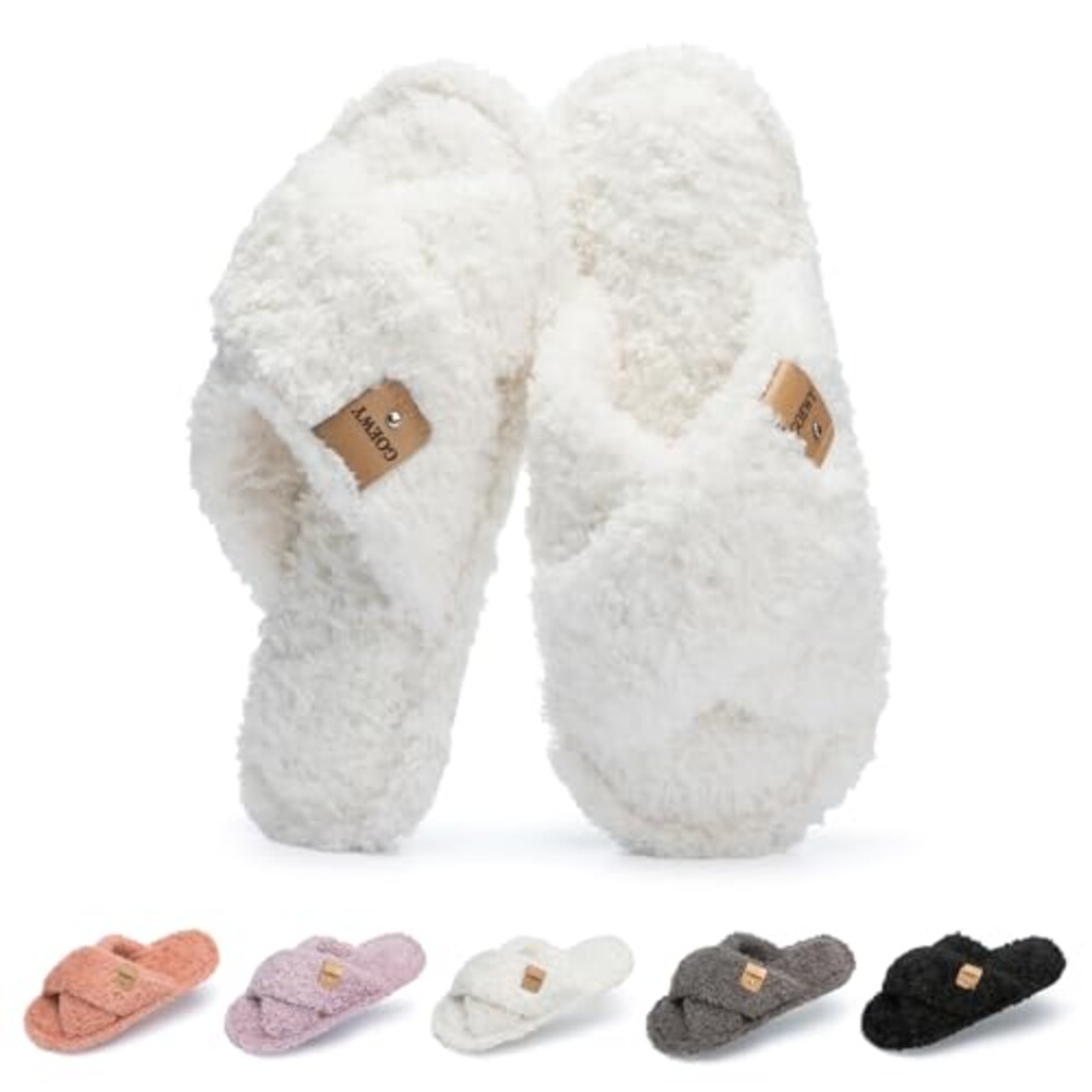 GOEWY Fuzzy Open Toe Slippers for Women