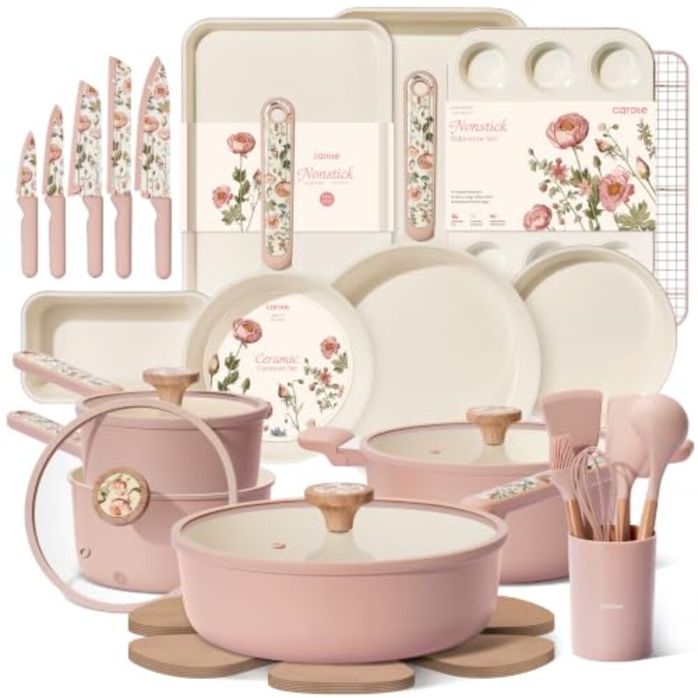 CAROTE 37pcs Ceramic Cookware Set, Nonst
