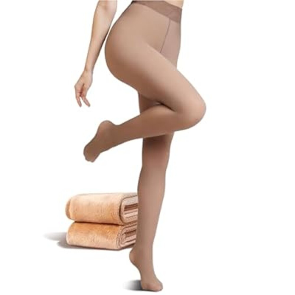 JIZ Translucent Fleece Lined Tights Women, Thermal Tights for Women, Pantyhose Leggings, Warm Sheer Tights for Women Winter (Large, Brown)