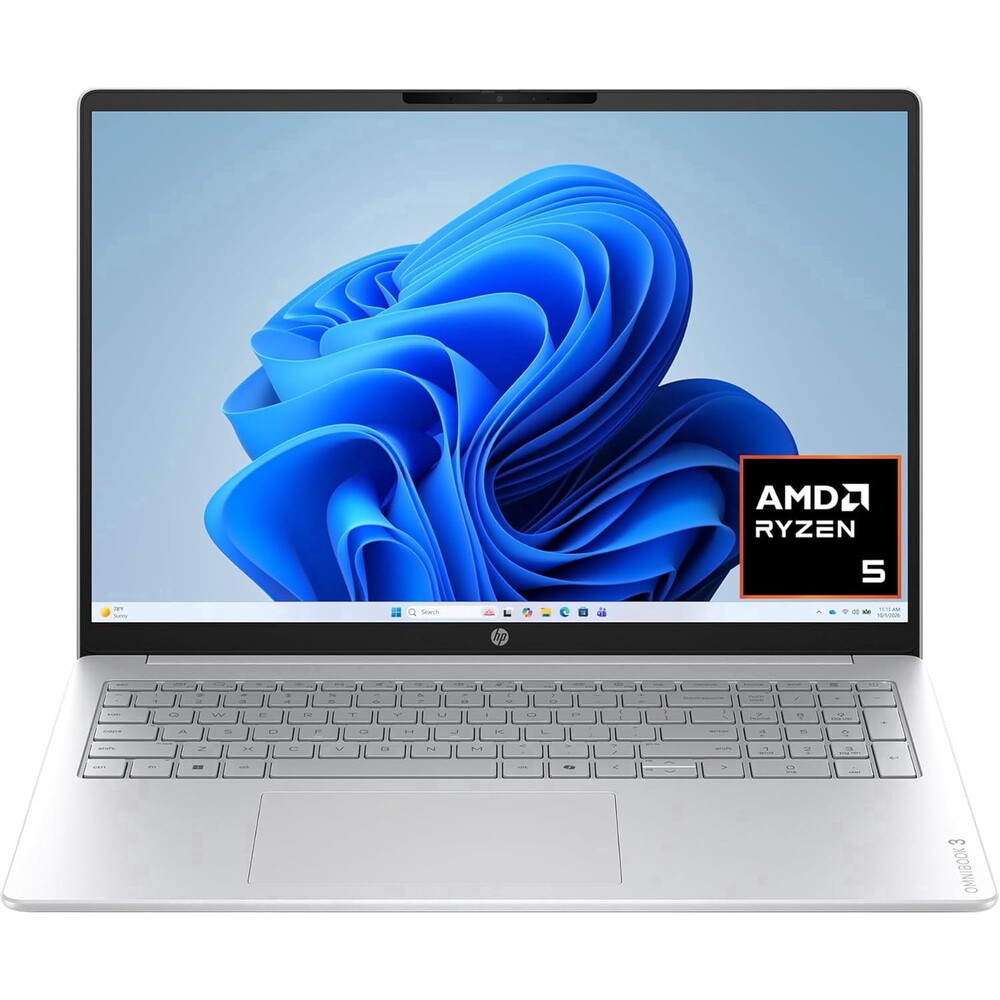 HP OmniBook 3 16" 2K Touchscreen Laptop, AMD Ryzen 5 40, Copilot AI, 8GB DDR5 RAM, 256GB SSD, AMD Radeon 610M, Windows 11 Home, Glacier Silver,