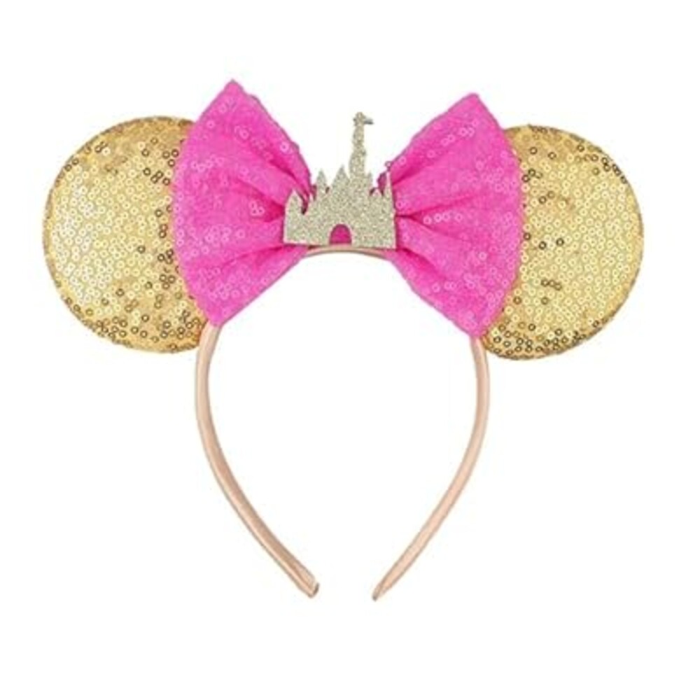 BTXJLLY Hairband for Women Glitter Sequin Mouse Ears Headband Costume Accessory for Adults & All Ages, Perfect for Theme Parks, Birthday Celebrations, Halloween & Cosplay Events (Gold Pink)