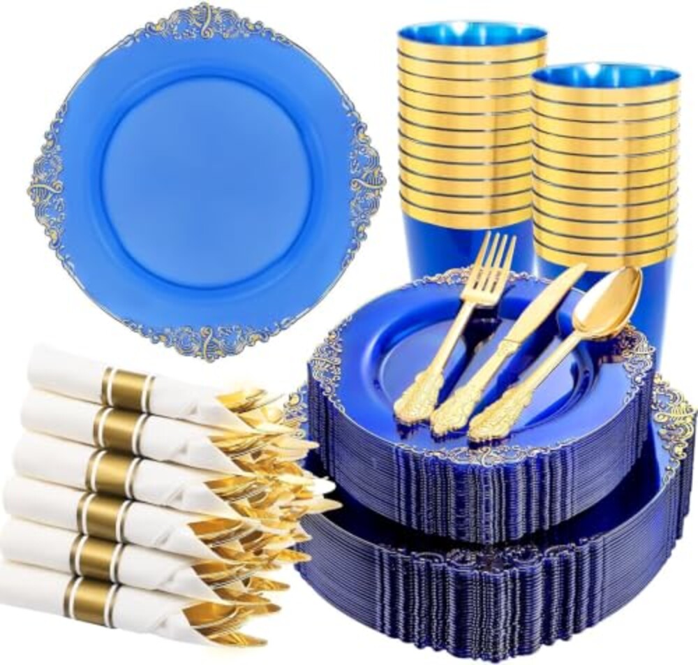 Hioasis 210 Pcs Blue Gold Plates for Gra