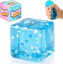 JOYIN Blue Snowflake Cube Stress Relief Toy, 2.2 Inch Colorful Cube Squishy Toys, Slow Rising Fidget Sensory Toys, Soft Squeeze Toy for Adults and Kids, Birthday Gifts, Office Desk, Party Favors
