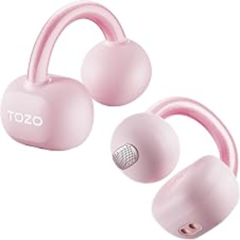 TOZO OpenEarRing Open Ear Earbuds 40H Bluetooth 5.4 Lightweight Comfort | Open Ear Clip On Wireless Earbuds with Smart Digital LED Display, Stable Connection, Secure Fit for Driving Workout Rose Gold