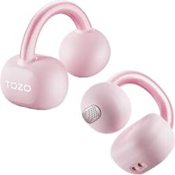 TOZO OpenEarRing Open Ear Earbuds 40H Bluetooth 5.4 Lightweight Comfort | Open Ear Clip On Wireless Earbuds with Smart Digital LED Display, Stable Connection, Secure Fit for Driving Workout Rose Gold