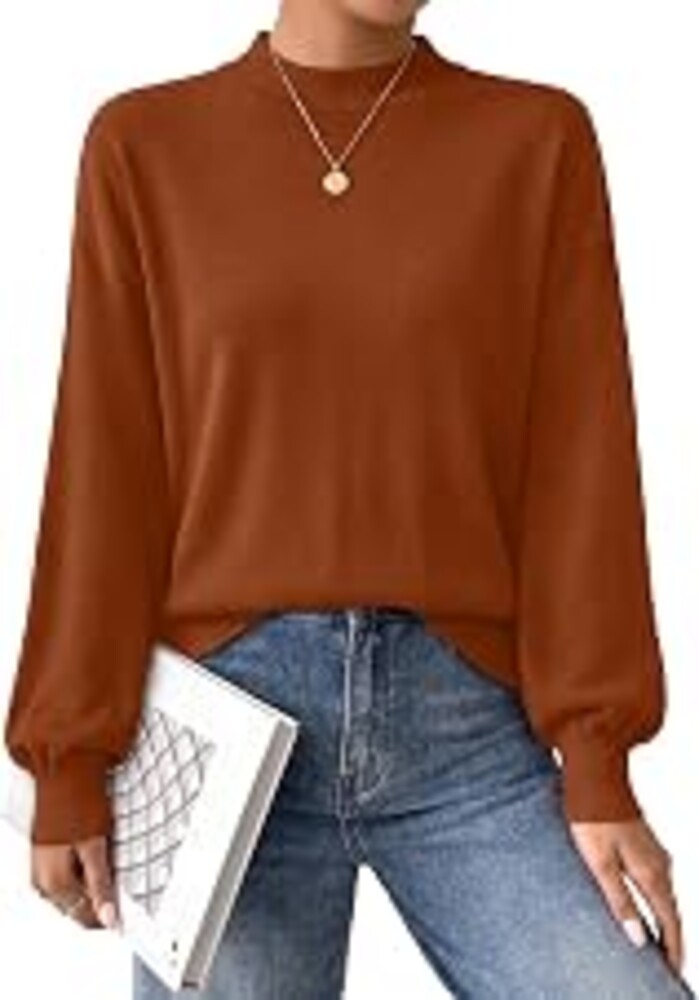 WIHOLL Womens Sweaters Mock Neck Lightweight Fall Tops Long Sleeve Shirts | Puff Sleeve,Pullover,Early Fall Fashion Clothing,Soft Knit Material,Business Casual,Vacation Outfits