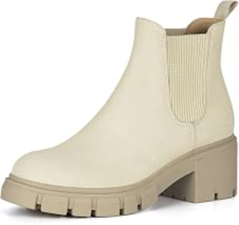 Athlefit Women's Slip on Chelsea Ankle Boots | Fall Short Booties Shoes with 2.3-Inch Low Chunky Heel, Round Toe, Lug Outsole, for Daily Wear, Office Work, Casual Outing