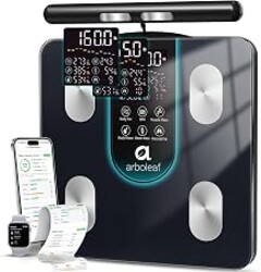 arboleaf Smart Scale for Body Weight, Dual-Frequency 8-Electrode BIA | 7-in-1 display shows key stats fast; App unlocks 50+ metrics, trend charts, family profiles, plus data syncing and reports