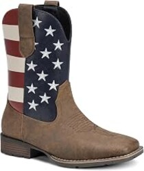 Lumeheel Cowboy Boots for Men - Western Men's Boots with Classic Embroidered, Slip on Square Toe Boots, Slip Resistant Country Boots Chunky Heel Ankle, Durable Short Boots for Spring Fall