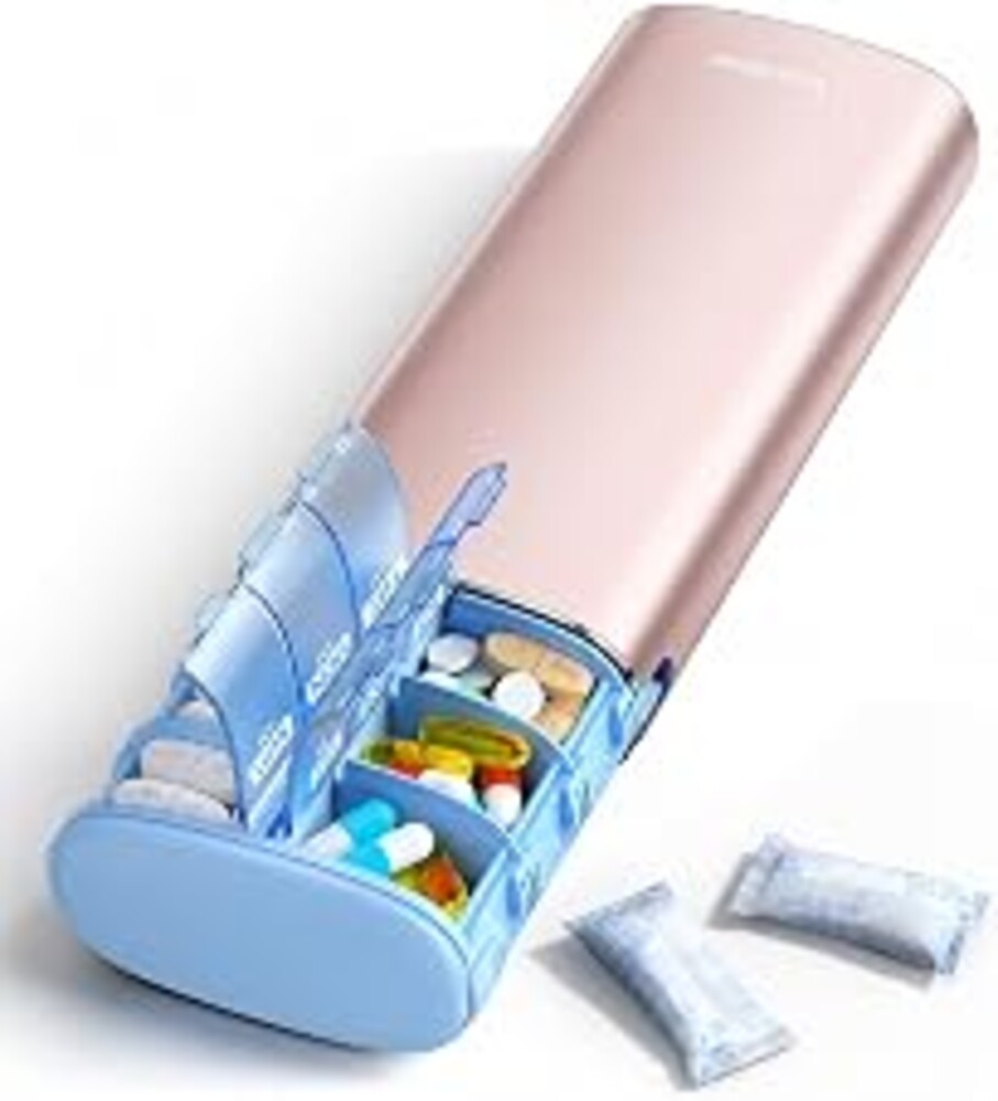 Vaydeer Metal 7 Day Travel Pill Organizer 2 Times a Day, Built-in Desiccant | AM PM weekly Travel Pill Case, Twice-Daily，Airtight Large Capacity Pill Box for Vitamins, Medication, Supplements & Fish Oil