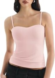 Lehoba Built in Bra Tank Tops for Women, Double Lined Padded Cami Scoop Neck Spaghetti Straps Basic Summer Top 2026