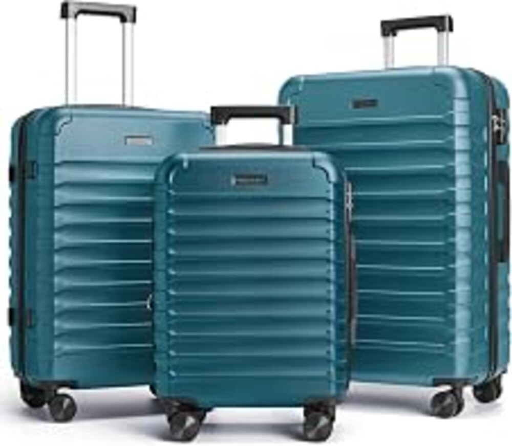 LIGHT FLIGHT Luggage Sets 3 Pcs Suitcase with Wheels,20"/24"/28", Teal Blue | Durable Suitcase Set with Spinner Wheels,3 Piece Hard Shell Lightweight Luggage with TSA Lock, Large Checked Travel Suitcases