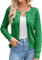 GRACE KARIN Cable Knit Cardigan Sweaters for Women Lightweight Fall Outfits | Long Sleeve Button Down Sweaters, Crewneck Versatile Layering Cardigans, Fall Winter Outfits for Teacher Business Casual