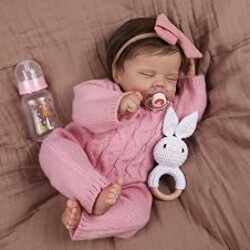 WOOROY Realistic Reborn Baby Dolls Aria, 18-Inch Real Life Newborn Girl | Lifelike Sleeping Doll with Weighted Soft Cloth Body, Hand-rooted Hair, Handmade Gift Toy with Accessories for Kids Age 3+