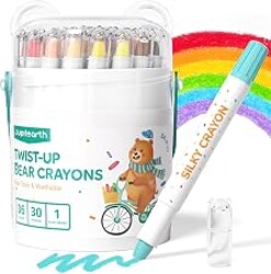 JUPITEARTH Silky Crayons for Toddlers, Twist Crayons, Non-Toxic, 36 Colors | Crayons for Toddlers Ages 1-3 & Kids 4-8, Washable Crayons, Smooth & Easy-Grip Art Supplies, Coloring Gift for Boys & Girls