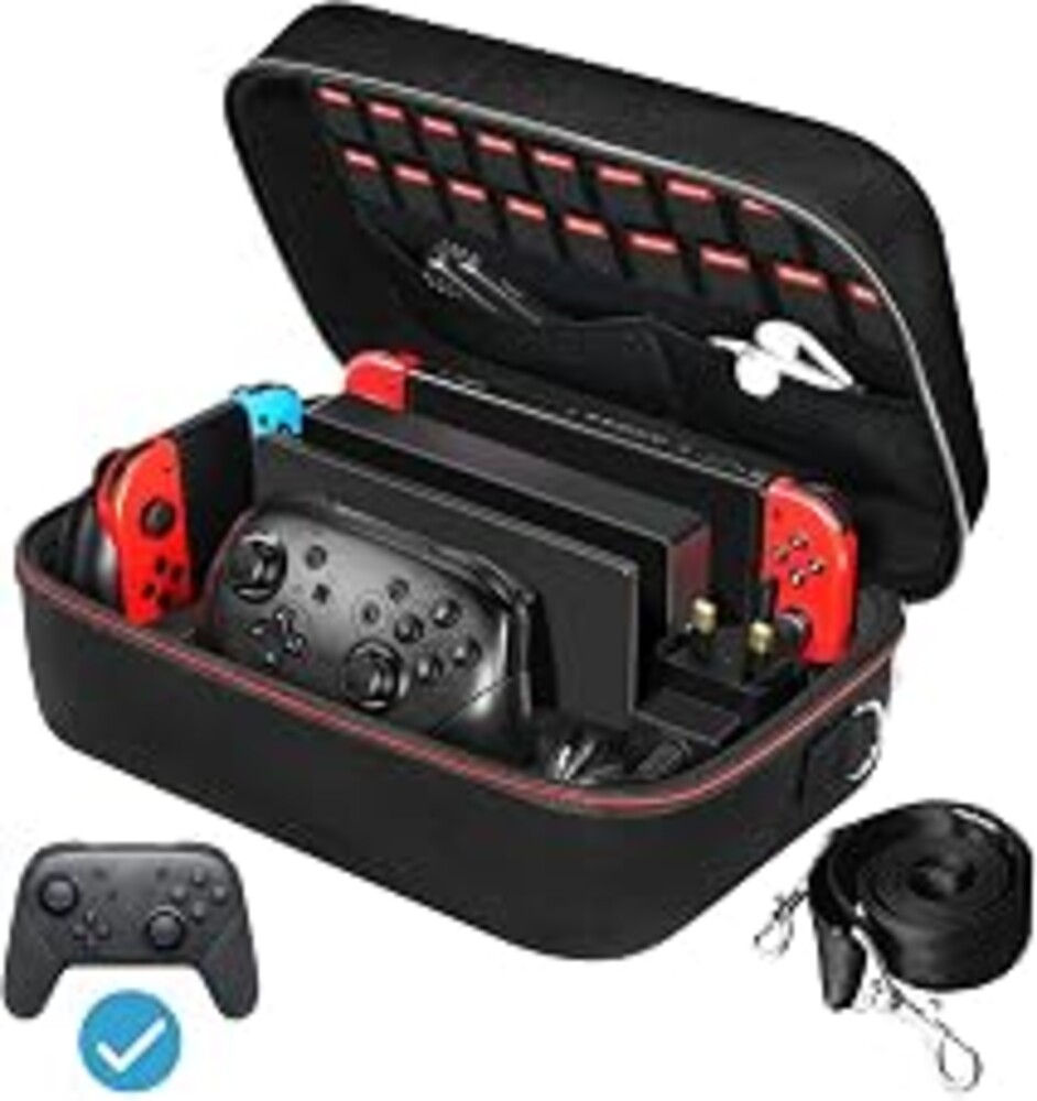 iVoler Carrying Storage Case for Nintendo Switch/Switch OLED 2021 Black | Portable Travel All Protective Hard Messenger Bag Soft Lining 18 Games for Switch Console Pro Controller & Accessories