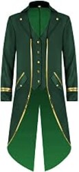 Men's Steampunk Gothic Victorian Tailcoat Jacket Vampire Halloween Costume | Gothic Vampire Tailcoat With Gold Trim, Stand Collar, and Elegant Button Design. Ideal for Halloween, Cosplay, and Parties